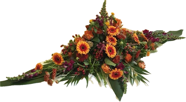 Kistepynt i orange og røde farver