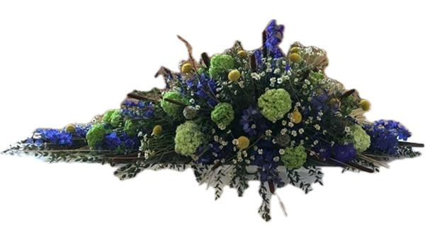 Kistepynt med blomster i grønne og blå farver